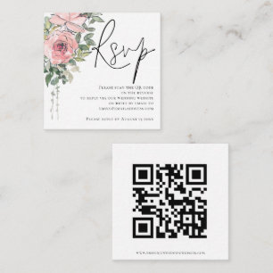 Modern Blush Florals Script QR Code Wedding RSVP  Enclosure Card