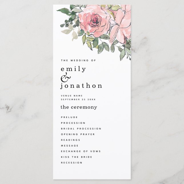 Modern Blush Florals Wedding Program Programme (Front)