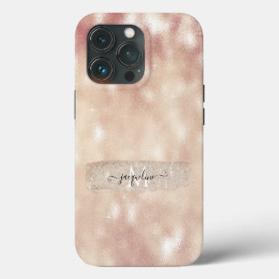 Modern Blush Glitter Rose Gold Sparkle Script Name iPhone 13 Pro Case