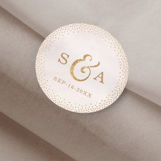Modern blush glitter rose gold wedding monogram classic round sticker