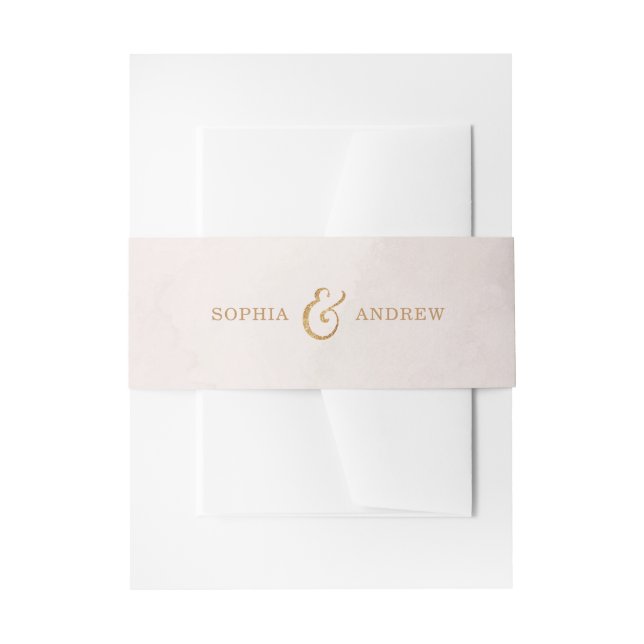 Modern blush glitter rose gold wedding monogram invitation belly band (Front Example)