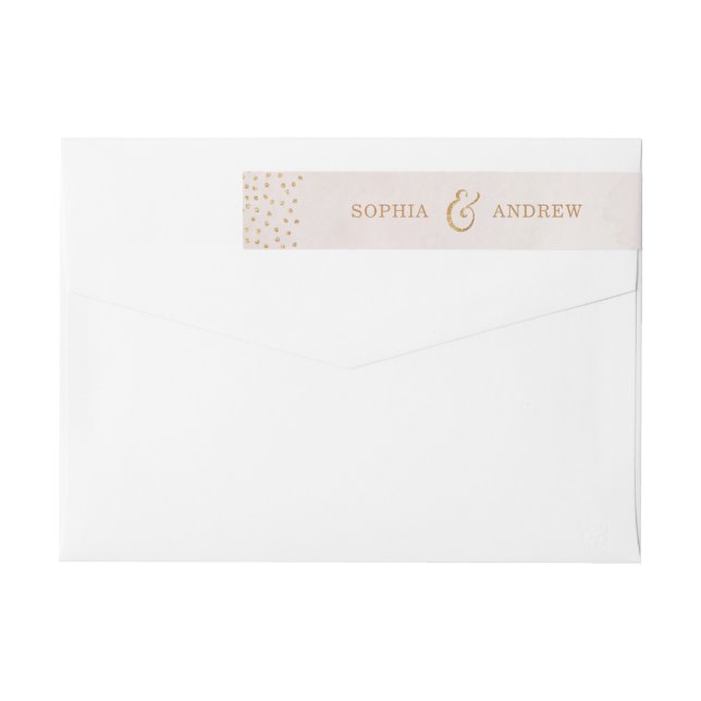 Modern blush glitter rose gold wedding monogram wrap around label (Back)