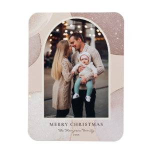 Modern Blush Glitter Shapes Merry Christmas Photo Magnet