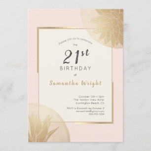 Modern Blush Gold 21st Birthday Succulents Invitation