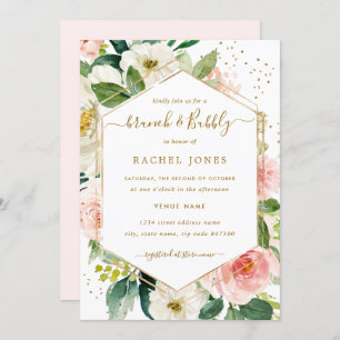 Modern Blush Gold Floral Brunch And Bubbly Invitation
