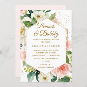 Modern Blush Gold Floral Brunch And Bubbly Invitation