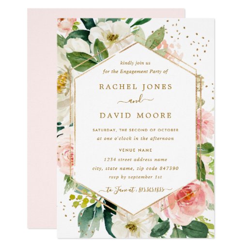 Image of Modern Blush Gold Floral Engagement Party Invite