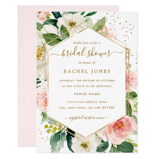 Image of Modern Blush Gold Floral Watercolor Bridal Shower Invitation