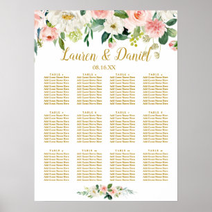 Modern Blush GOLD Flowers Wedding  Seating Chart