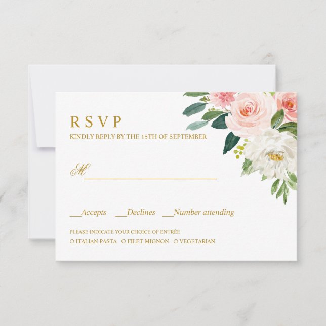 Modern Blush | Gold WEDDING RSVP MEAL CHOICE (Front)