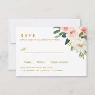 Modern Blush Gold WEDDING RSVP MEAL CHOICE Card
