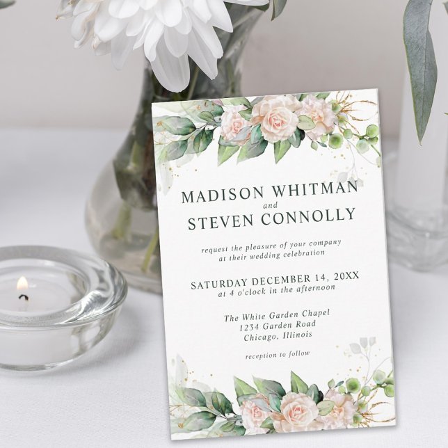 Modern Blush Greenery Floral Wedding  Invitation (Creator Uploaded)