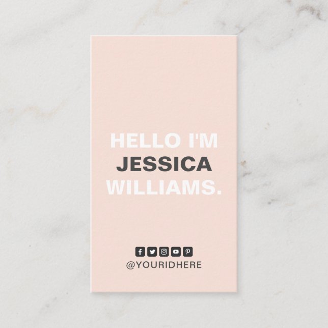 Modern Blush Grey Typo Minimalist Social Media Business Card (Front)