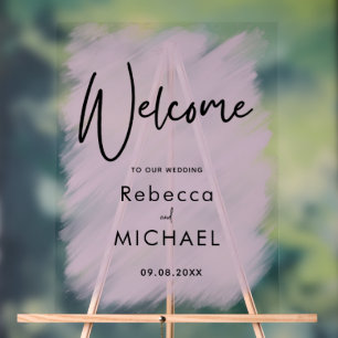 Modern blush lilac painted wedding welcome  acrylic sign