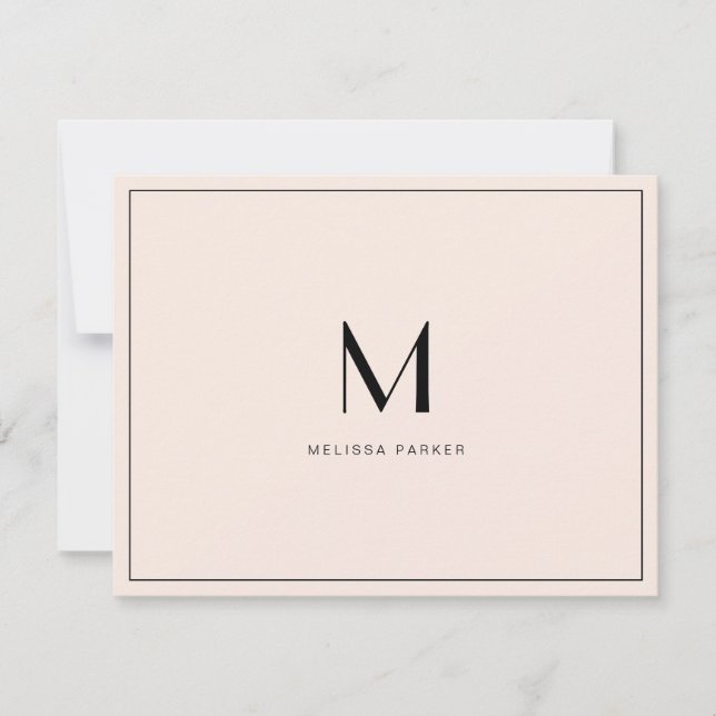 Modern Blush Minimalist monogram flat Thank You Card (Front)