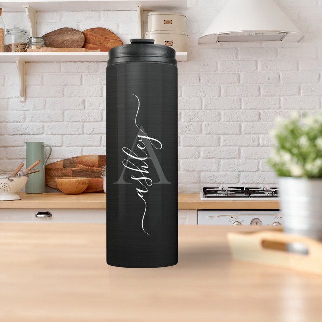 Modern Blush Monogrammed Name Brushed Metal Thermal Tumbler (Creator Uploaded)