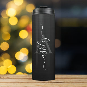 Modern Blush Monogrammed Name Brushed Metal Thermal Tumbler