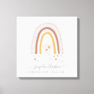Modern Blush Muted Rainbow Baby Girl Birth Stats Canvas Print