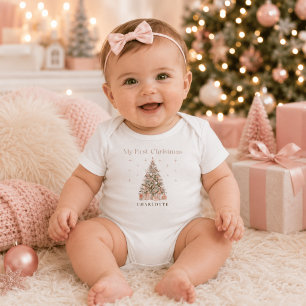 Modern Blush My First Christmas – Personalised Baby Bodysuit