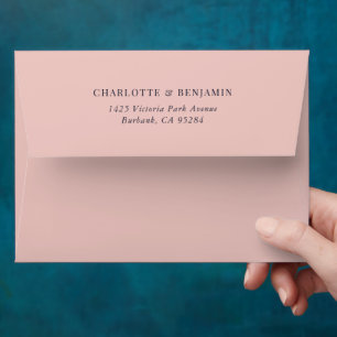 Modern Blush Navy Blue Wedding Return Address Envelope