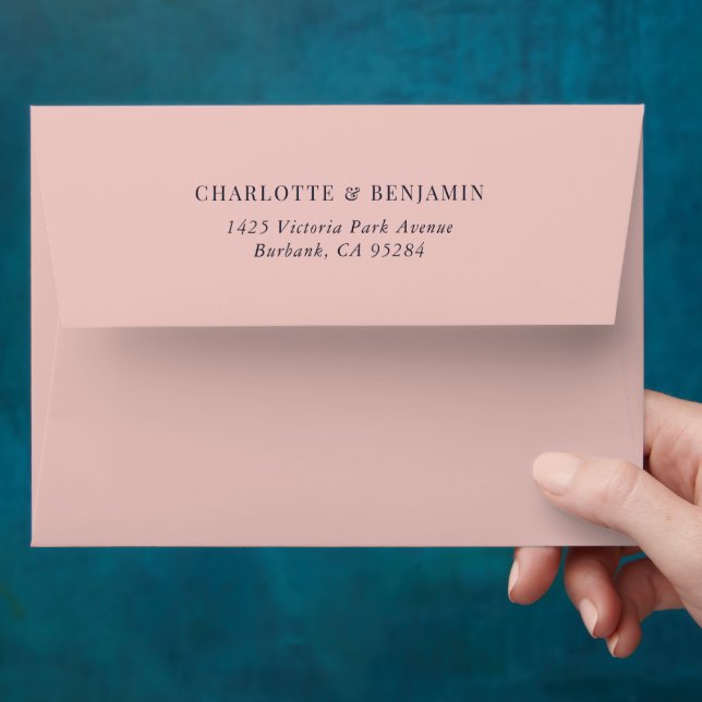 Modern Blush Navy Blue Wedding Return Address Envelope (Hand)