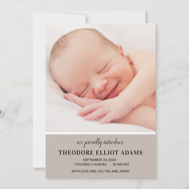 Modern Blush Neutral Baby Photo Collage Birth Announcement (Front)