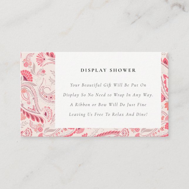 Modern Blush Paisley Display Shower Baby Shower Enclosure Card (Front)