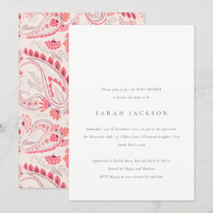 Modern Blush Paisley Typography Baby Shower Invitation