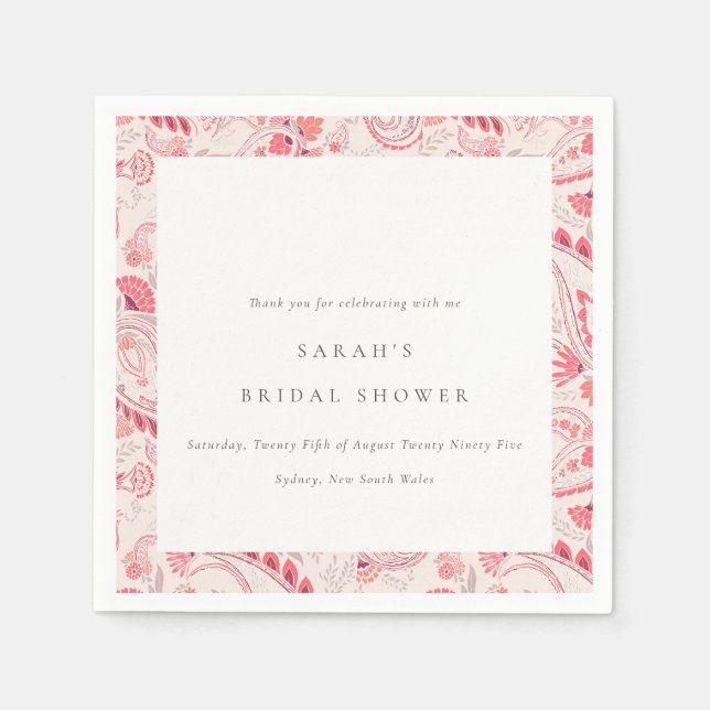 Modern Blush Paisley Typography Bridal Shower Napkin (Front)