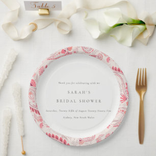 Modern Blush Paisley Typography Bridal Shower Roun Paper Plate