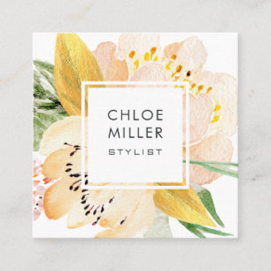 Modern Blush Peach Floral Square Business Cards