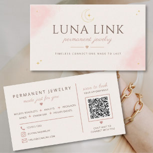Modern Blush Permanent Jewellery Artist QR Code  Business Card