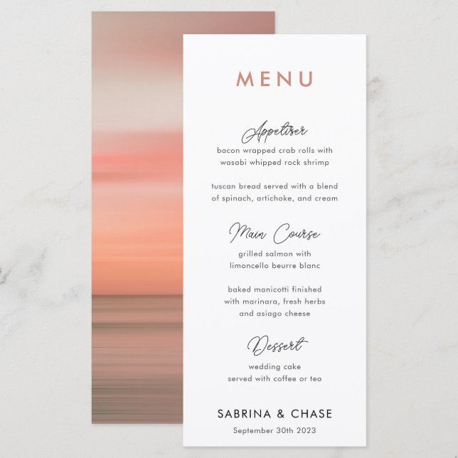 Modern Blush Personalised Wedding Menu (Front/Back)