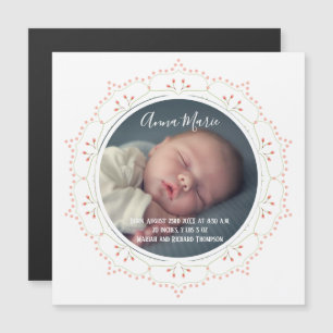 Modern Blush Photo Baby Girl Elegant Floral Magnetic Invitation