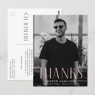 Modern Blush Photo Graduation Thank You Postcard