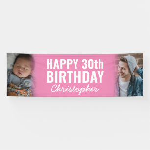 Modern Blush Pink 2 Photo Happy Birthday Party Banner