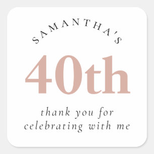 Modern Blush Pink 40th Birthday Thank You Square Sticker