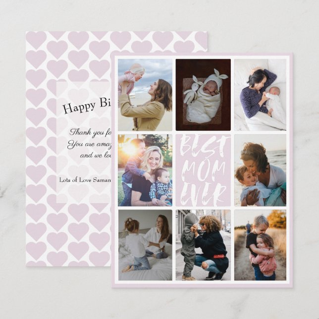 Modern Blush Pink 8 Photo Collage Best Mum Ever (Front/Back)