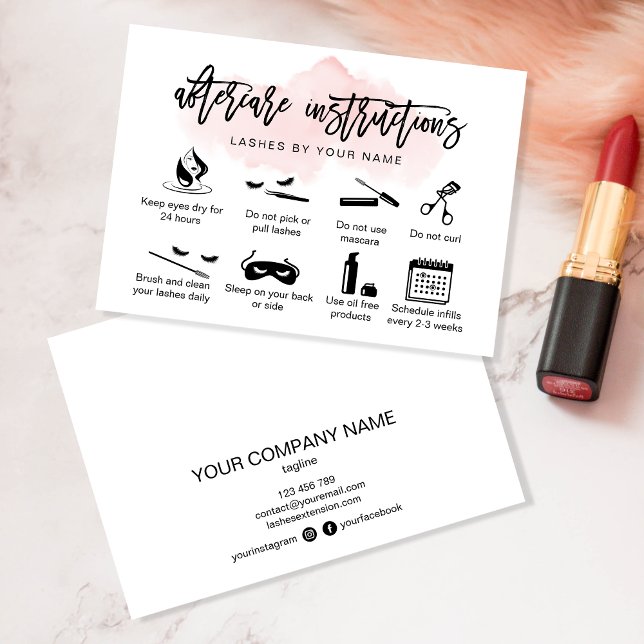 Modern blush pink aftercare card eyelash extension (Creator Uploaded)