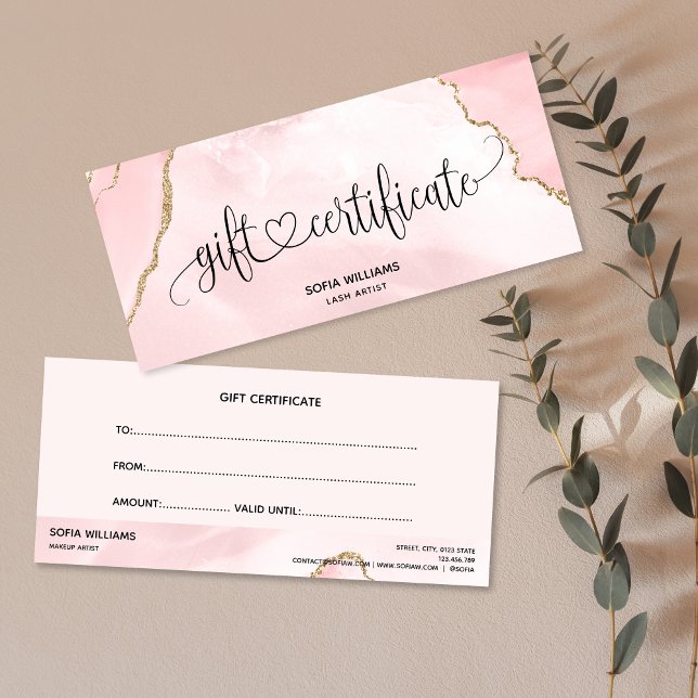 Modern Blush Pink Agate Certificate Gift Card (Creator Uploaded)