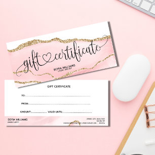Modern Blush Pink Agate Certificate Gift Card