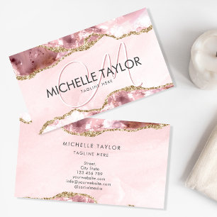 Modern Blush Pink Agate Chic Modern Monogram Busin Business Card