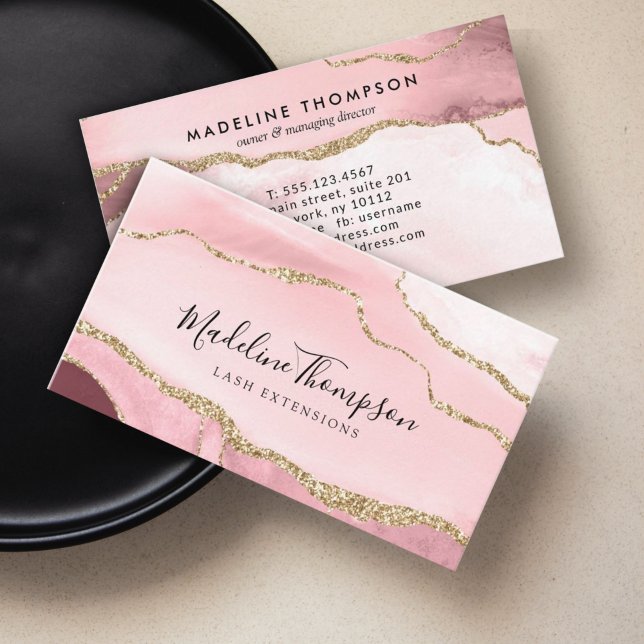 Modern Blush Pink Agate Geode Gold Glitter Business Card (Creator Uploaded)