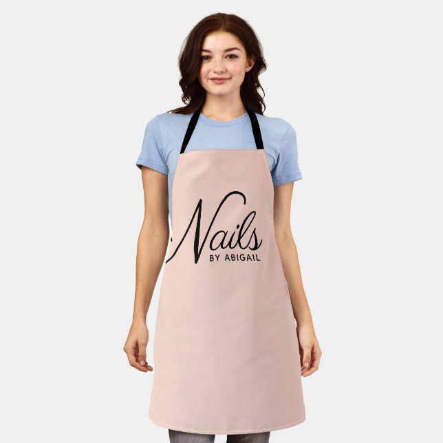Modern Blush Pink and Black Nail Stylist Apron (Worn)