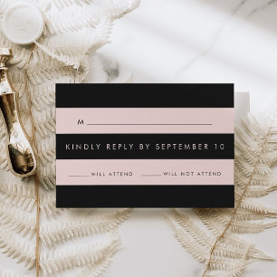 Modern Blush Pink and Black Stripe RSVP Card