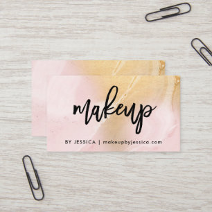 Modern Blush Pink and Faux Gold Marble   Makeup Business Card