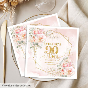 Modern blush pink and gold 90th birthday paper napkin