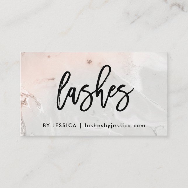 Modern Blush Pink and Grey Marble | Lashes Business Card (Front)
