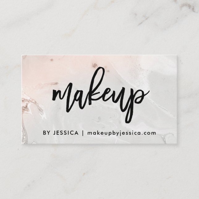 Modern Blush Pink and Grey Marble | Makeup Business Card (Front)
