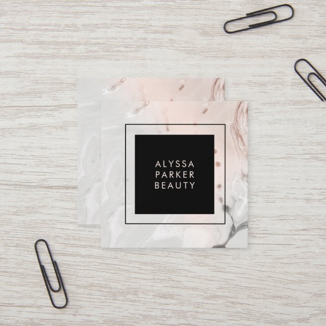Modern Blush Pink and Grey Marble Social Media Square Business Card (Front/Back In Situ)